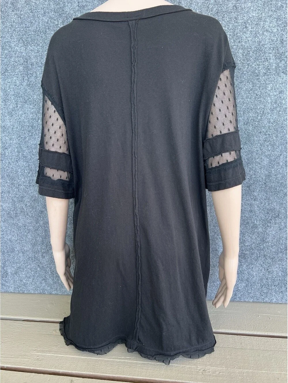 Free People Womens Black Mesh Jersey Mini T Shirt Dress Size XS.